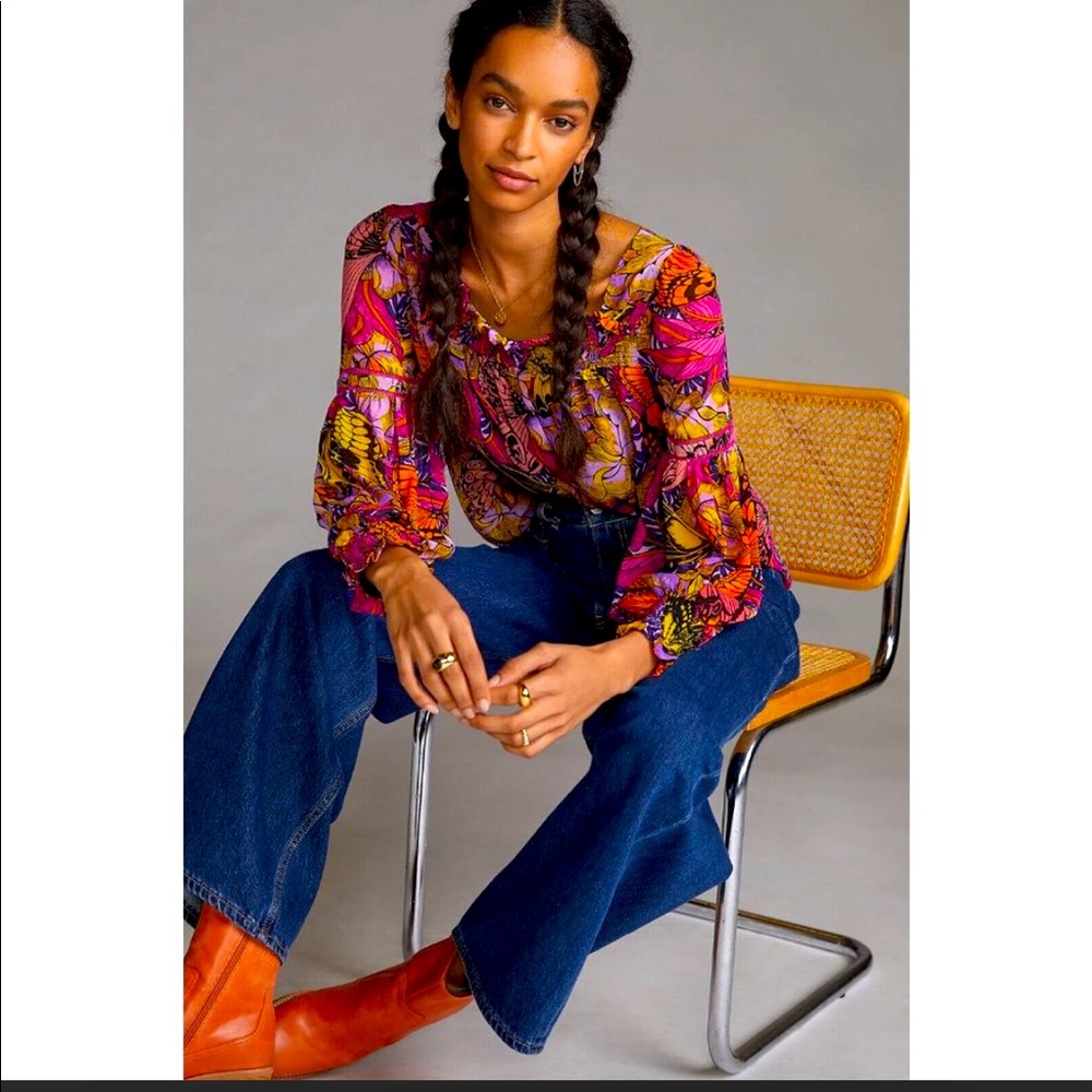 NWT Anthropologie Alexander Farmer Puff Sleeve Blouse Size XS